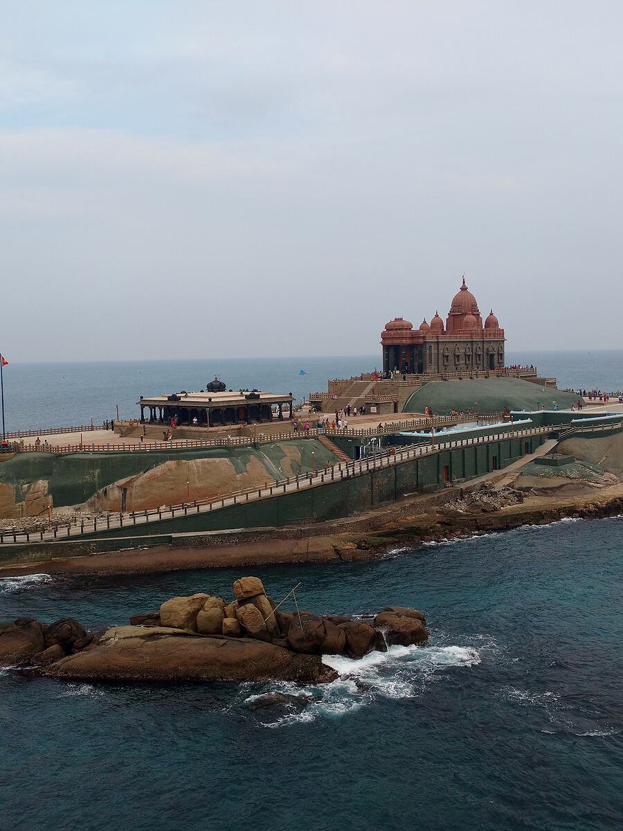 The Vivekananda rock memorial off the shore at Kanyakumari